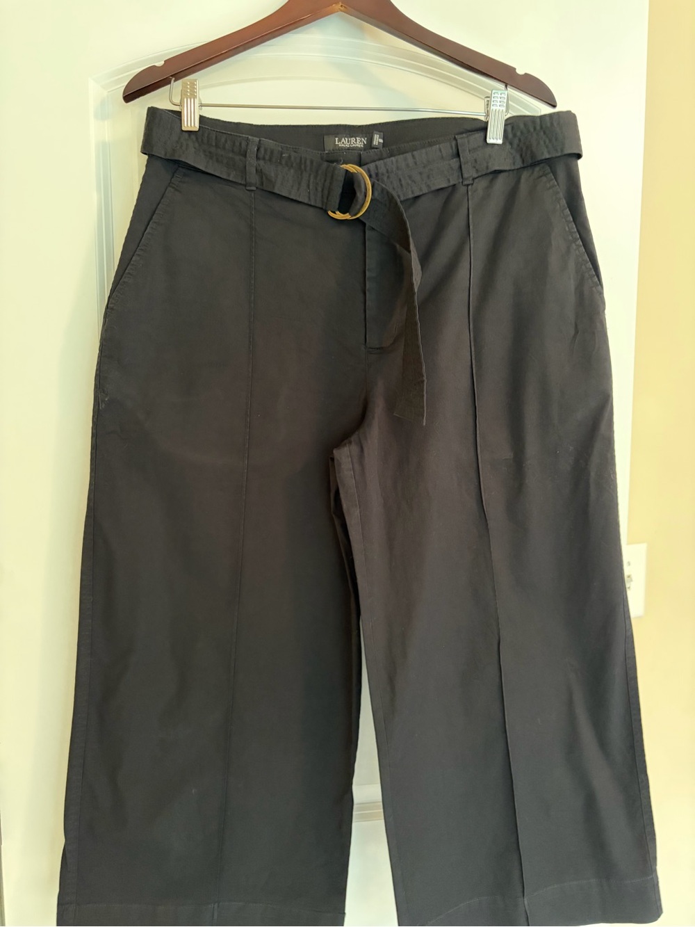 Lauren Ralph Lauren Black Wide-Leg Cropped Belted Pants